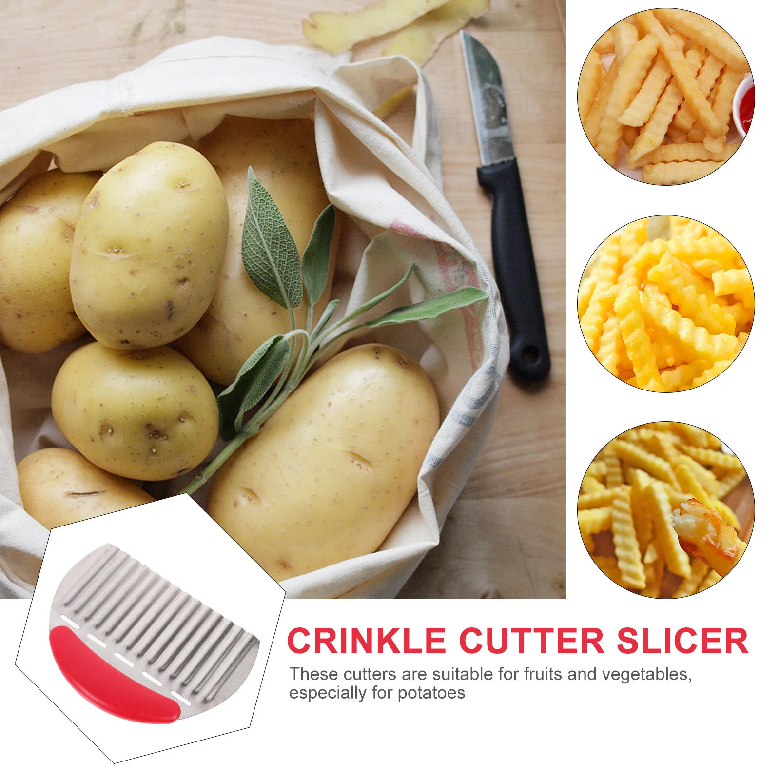 

Wave-Shaped Potato Cutter Kitchen Supplies Crinkle Slicer For Vegetables Stainless Steel Slicer Nonslip Handle Carrot Cucumber