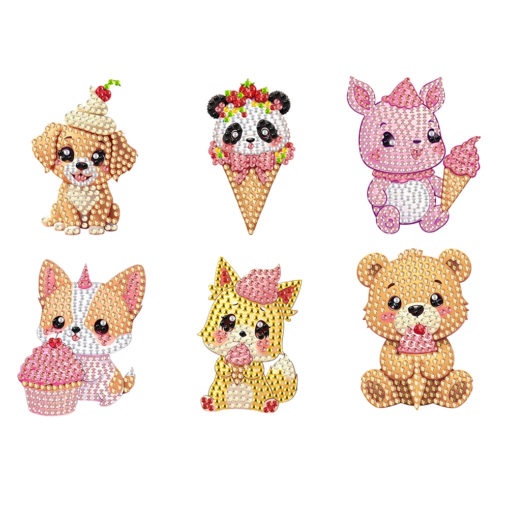 6pcs Acrylic DIY Animals Diamond Painting Magnets DIY Art Fridge Magnet Refrigerator Sticker Refrigerator Diamond Art Magnets