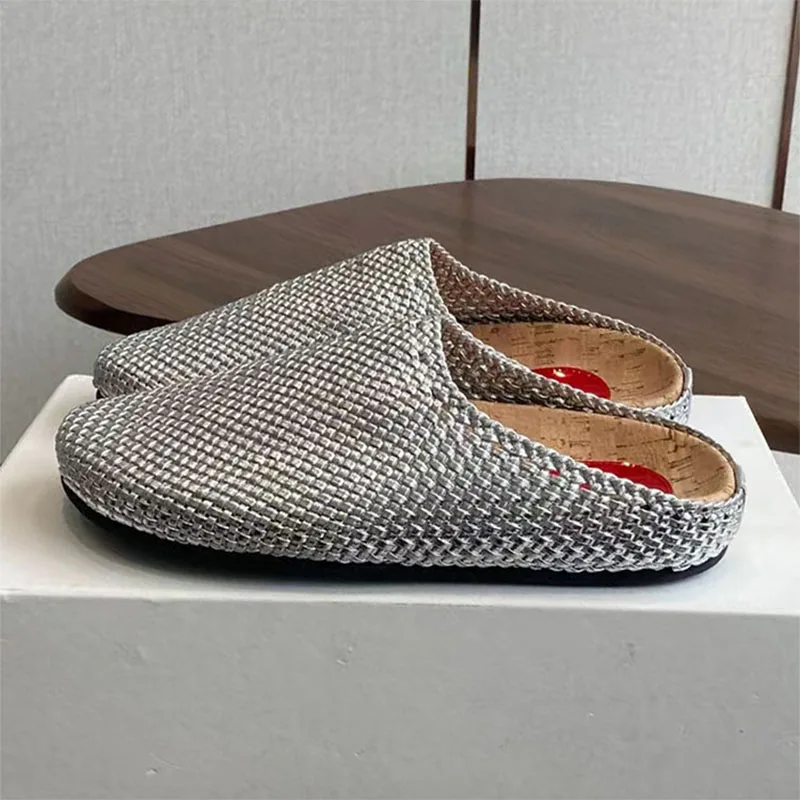 

New Flat Slippers Women Round Toe Braided Slides Outdoors Casual Mules Shoes Woman Comfort Thick Sole Half Slippers Woman