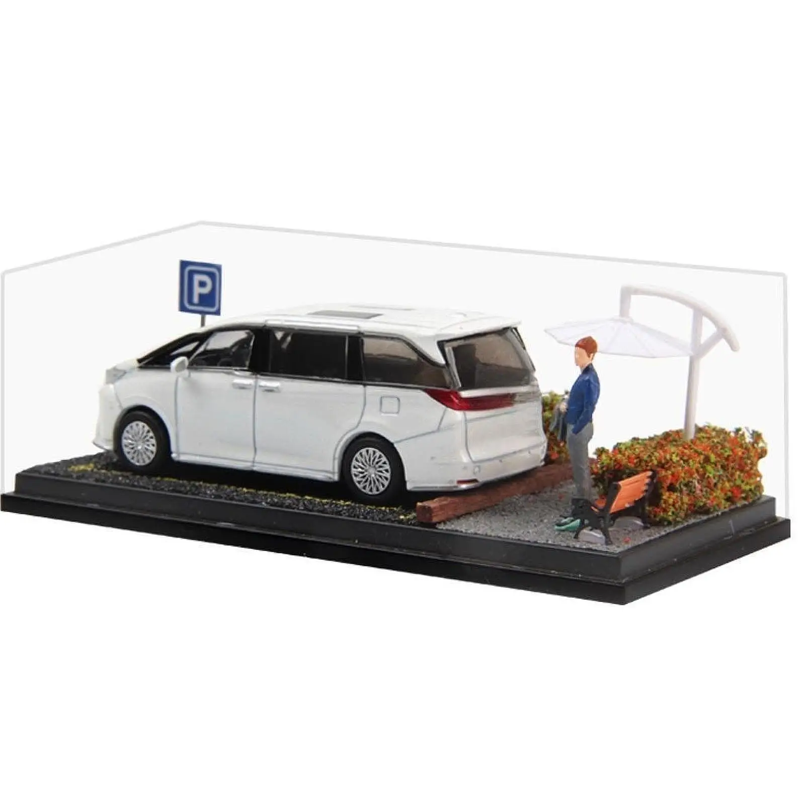 1/64 Model Car Display Case, Diecast Wheels, Display Case, Mini Chair, Parking Lot Scene for Small Figures, Car Model Decoration