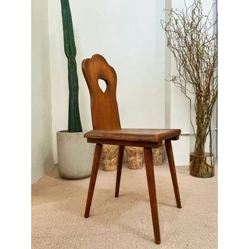 Retro all-solid wood dining table and chairs French designer negotiation chair Special-shaped medieval chair
