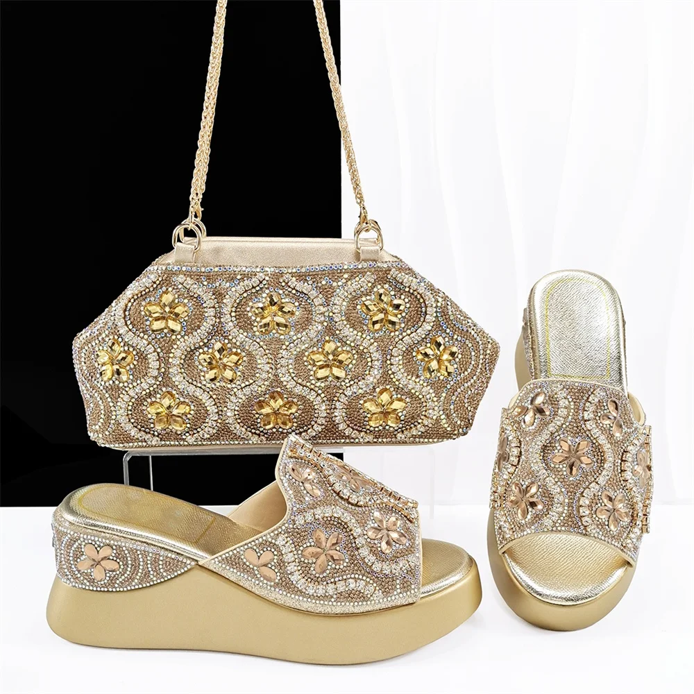 مجموعة أحذية شبشب إيطالية أنيقة جديدة مع أكياس مطابقة مجموعة أحذية وحقائب أفريقية عالية الجودة للحفلات