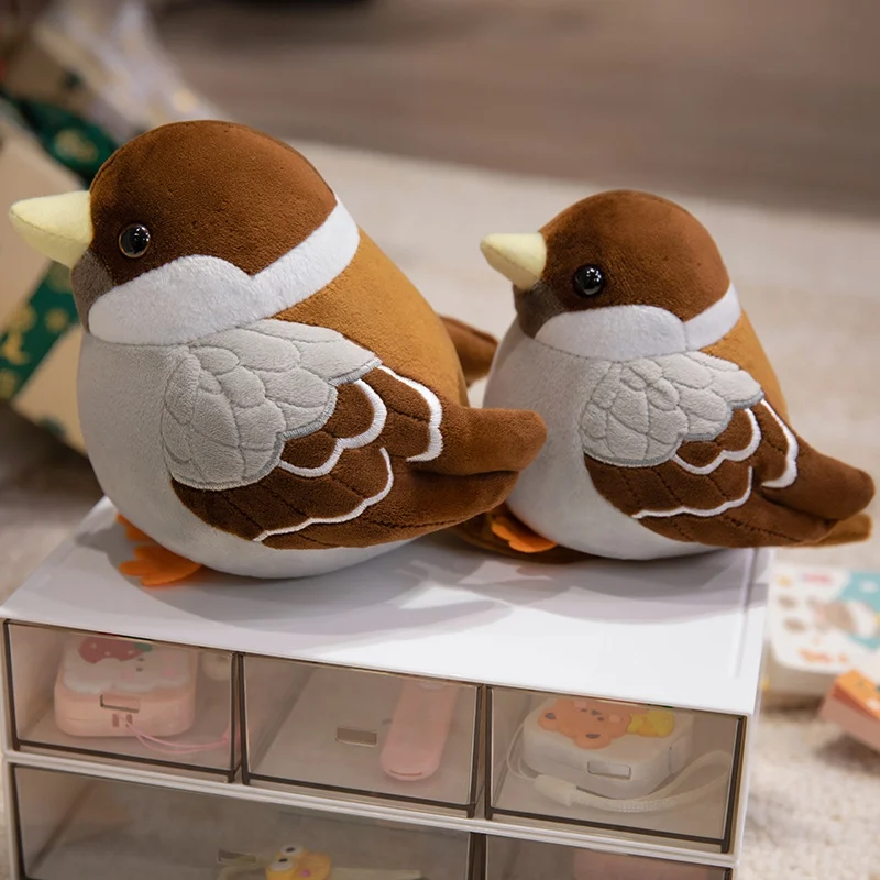 Jouet en peluche moineau rond réaliste, poupée d'animal en peluche, oreiller d'oiseau doux, cadeau de Simulation mignon pour filles et garçons, anniversaire