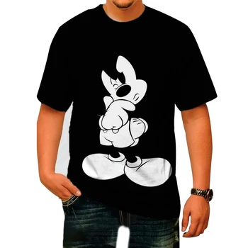 디즈니 미키 마우스 패턴 블랙 티셔츠, 애니메이션 상의, 커플 섹션 반팔, 여름 패션