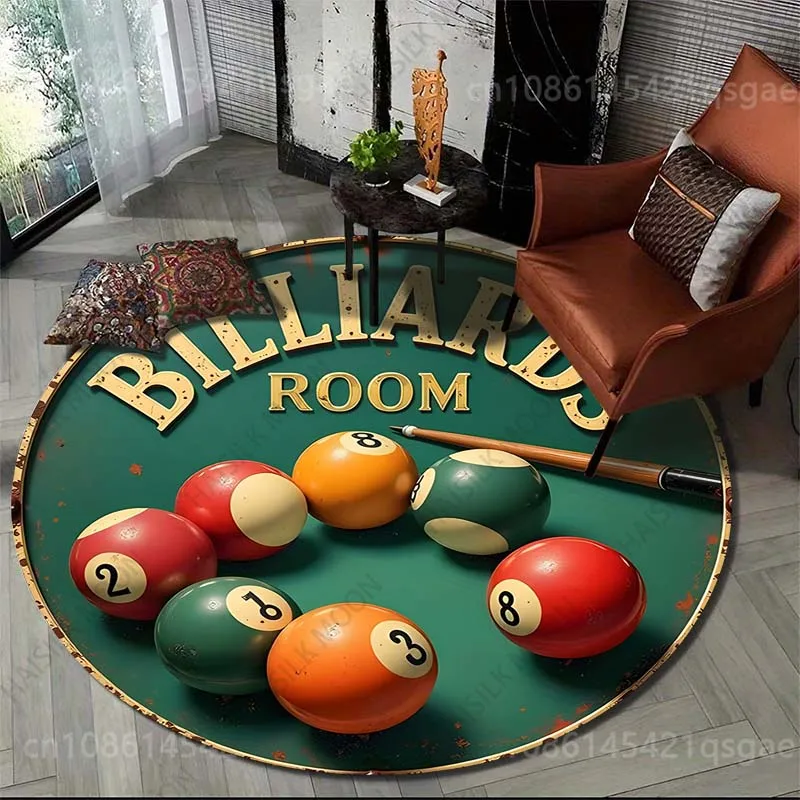 Multiple sizes Billiard balls and cue Print Round Carpet for Living Room Bedroom Sofa Table Floor Mat Area Rug Luxury Gift
