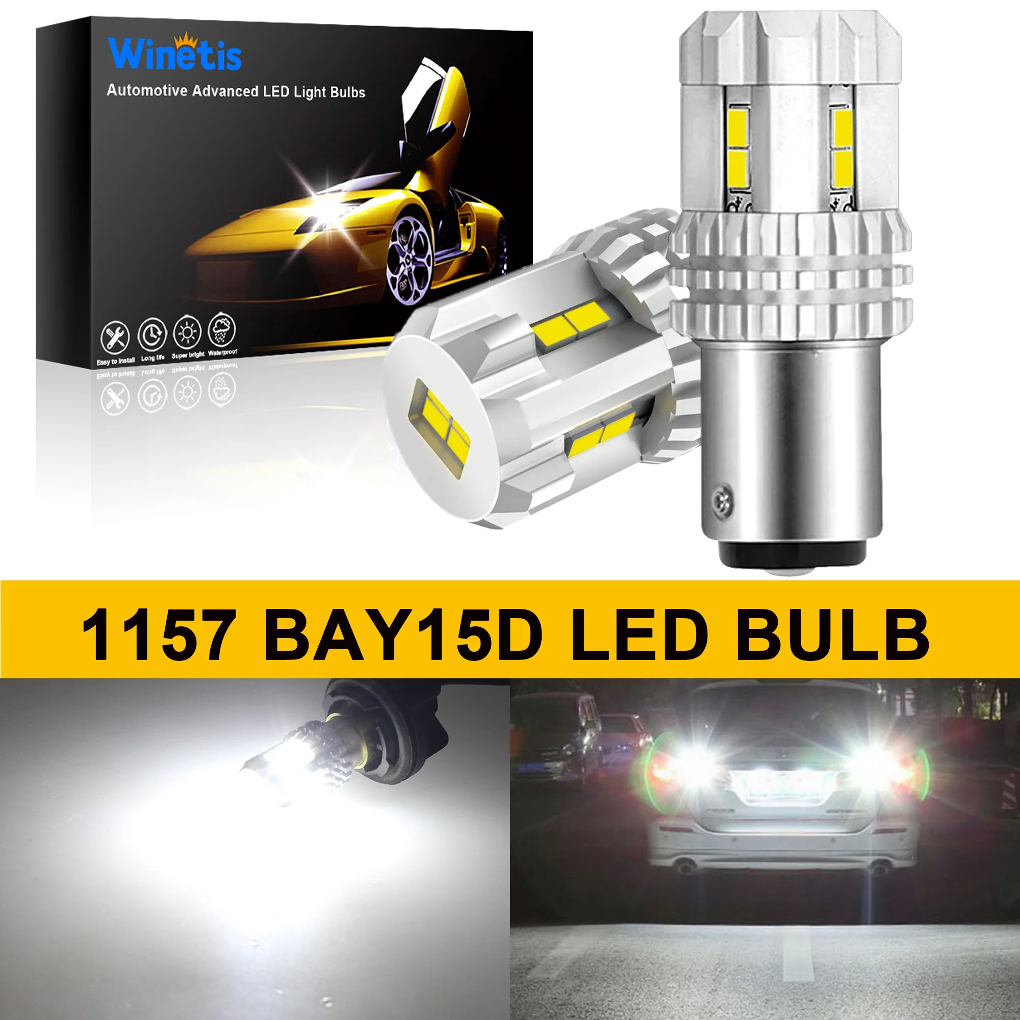 

Winetis 2Pcs 1157 BAY15D LED Turn Signal Brake Reverse Backup Parking Light Bulbs 6500K White Canbus Error Free