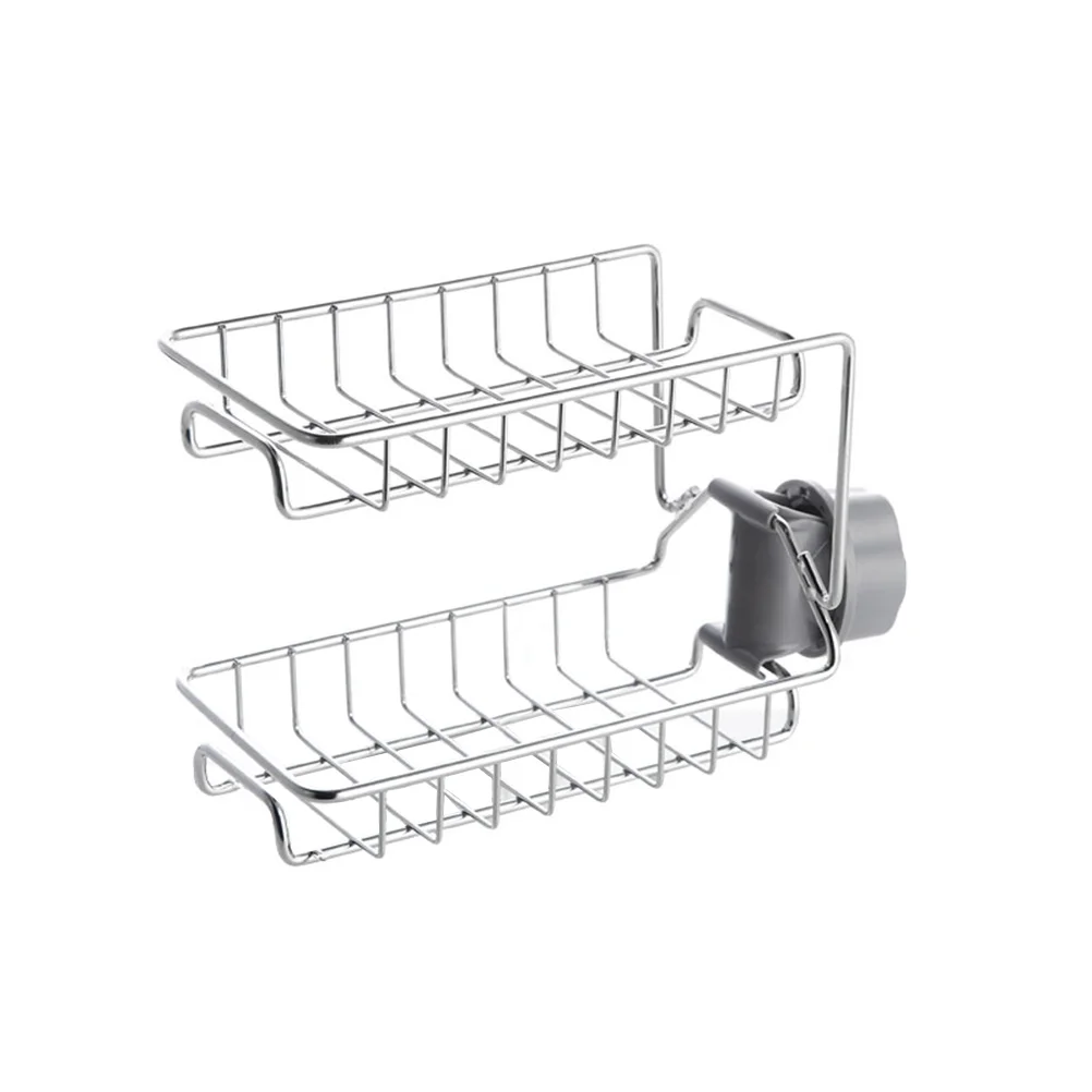 

Stainless Steel Double-Layer Faucet Storage Rack Plastic Bracket Lock System Kitchen Sink Sponge Holder Adjustable Soap Drain