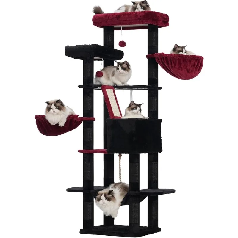 

Heybly Cat Tree, 68 inch Multi-Level Cat Tower for Indoor Cats, 2 Widened Plush Perches Cat Condo with Scratching Board and Big