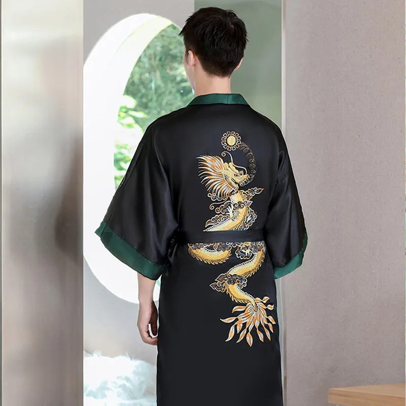 Đảo Chiều Nam Kimono Áo Dây Áo Choàng Tắm 2 Mặt Vintage Phong Cách Trung Hoa Thêu Rồng Casual Nam Yukata Samurai Quần Áo