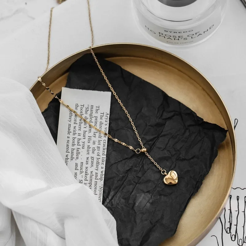 Stainless Steel Love Heart Pendant Necklaces for Women Gold Color Lovers Vintage Clavicle Chain Jewelry Wedding Party Gift