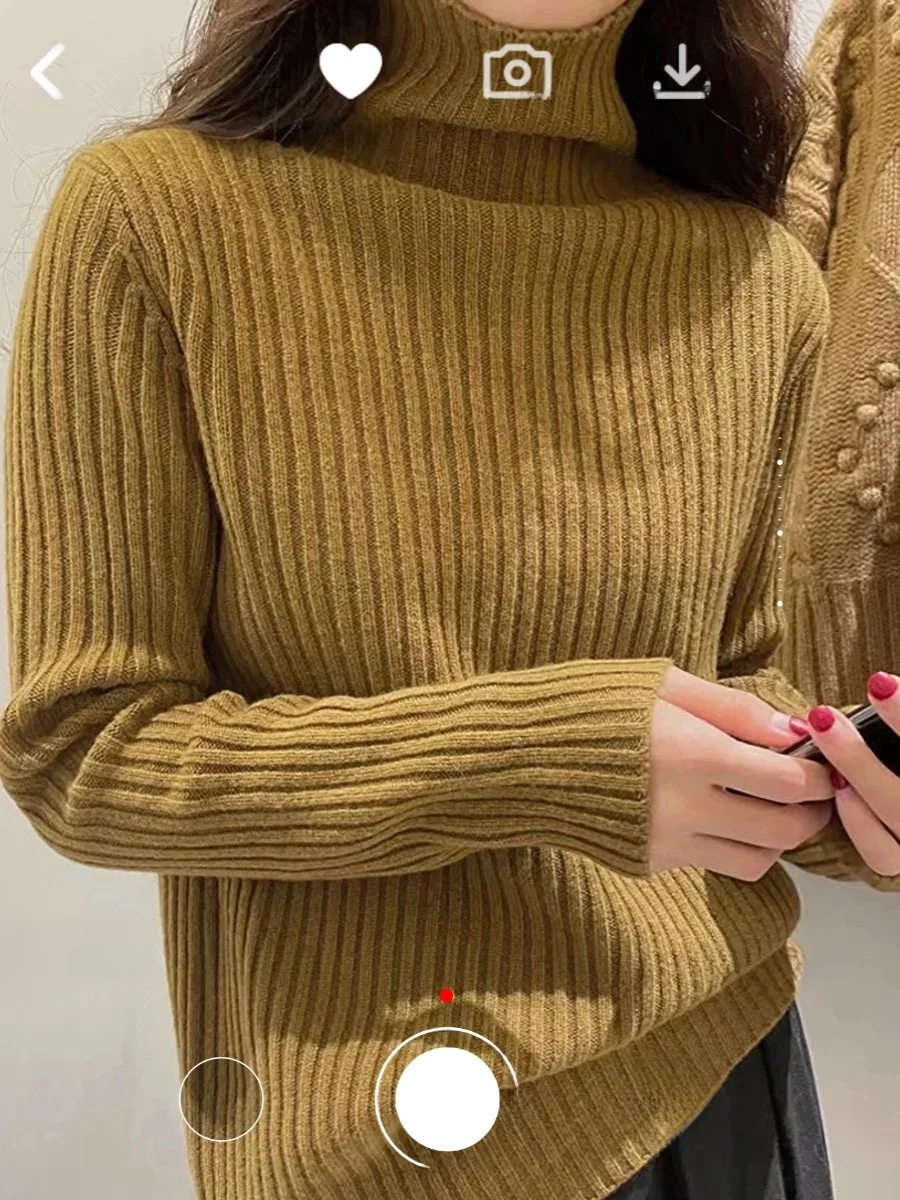 

Waed Texture Knitted Woolen Sweater High Collar Unconstrained Soft Warm Ribbed Texture Simulation Camere Fem Faion