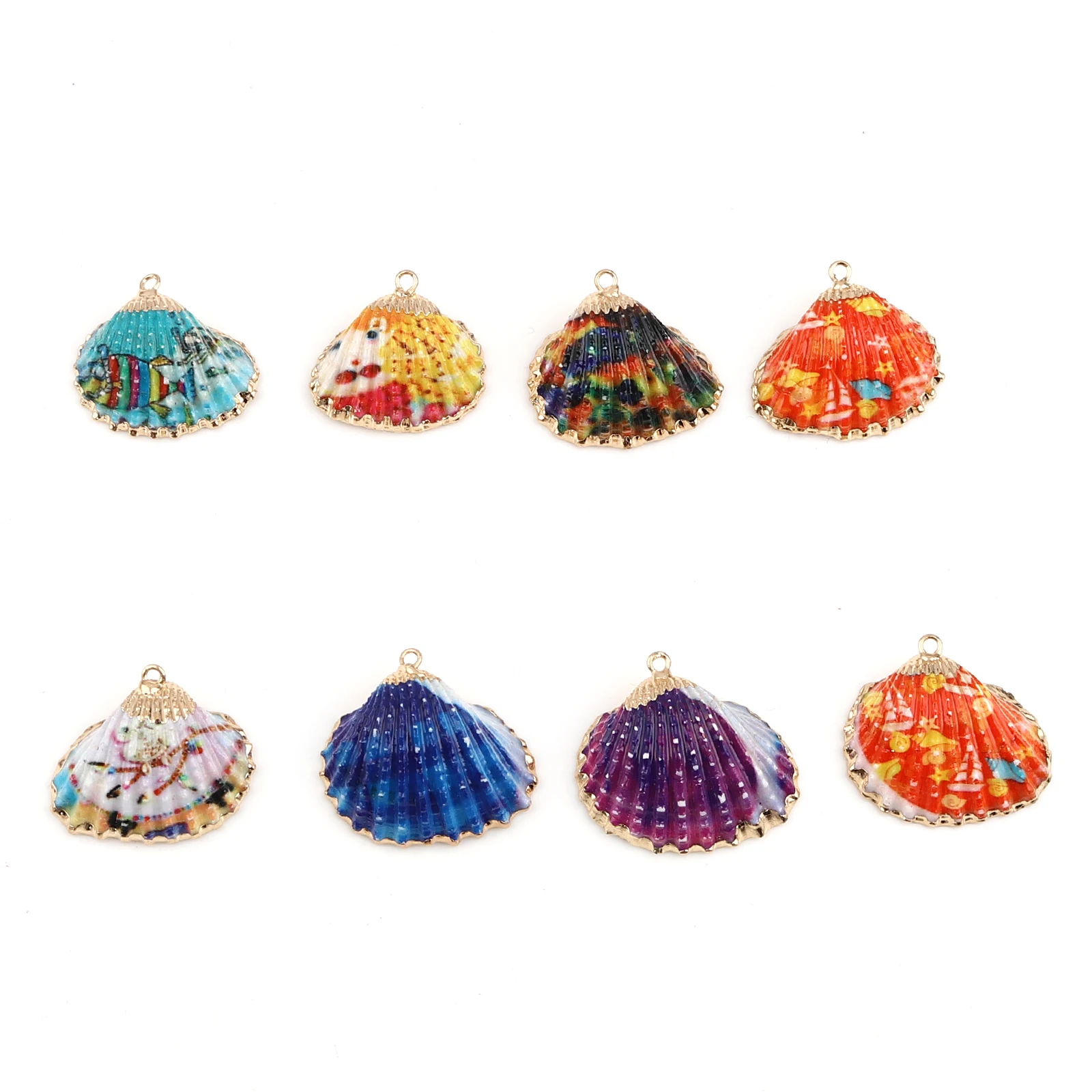 Doreen Box Natural Shell Pendants Scallop Dyed Gold Color Charms Pendant For DIY Summer Jewelry for Women 3x3cm-2x2cm-5 PCs