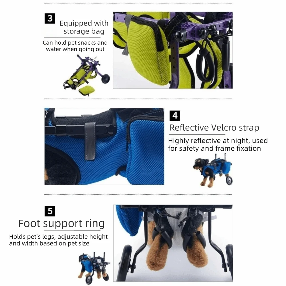 

Adjustable Dog Wheelchair Breathable with Wheels Cat Recovery Aid Car Hind Leg Support Pet Rehabilitation Walking Aids