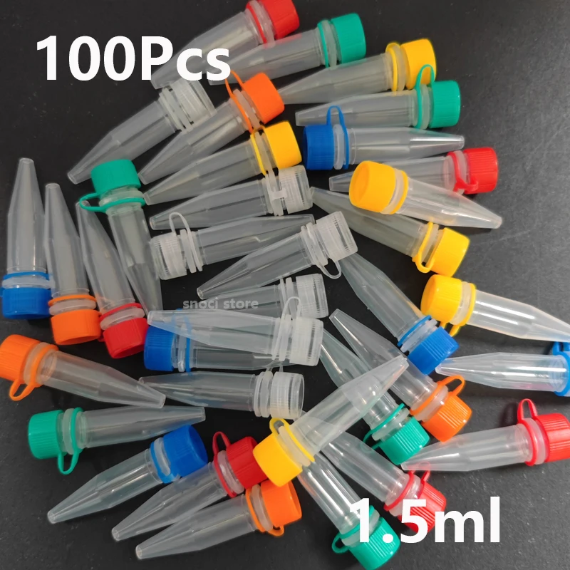 100pcs PP 1.5ml microcentrifuge tube centrifuge color tubes with screw cap plastic cryotube lab test tubes for experiment.