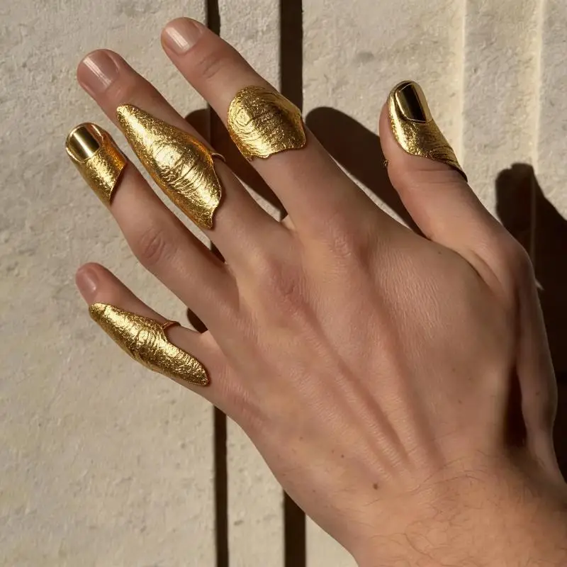 Women Stackable Golden Knuckle Rings Set Irregular Texture Minimalist Jewelry Fashion Band for Office or