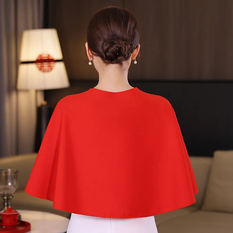 Korean Solid Chiffon Sunscreen Shawl Women\'s Wedding Dress Cardigan Female Summer Thin Cape Outer Jacket Neck Guard Cloak R34