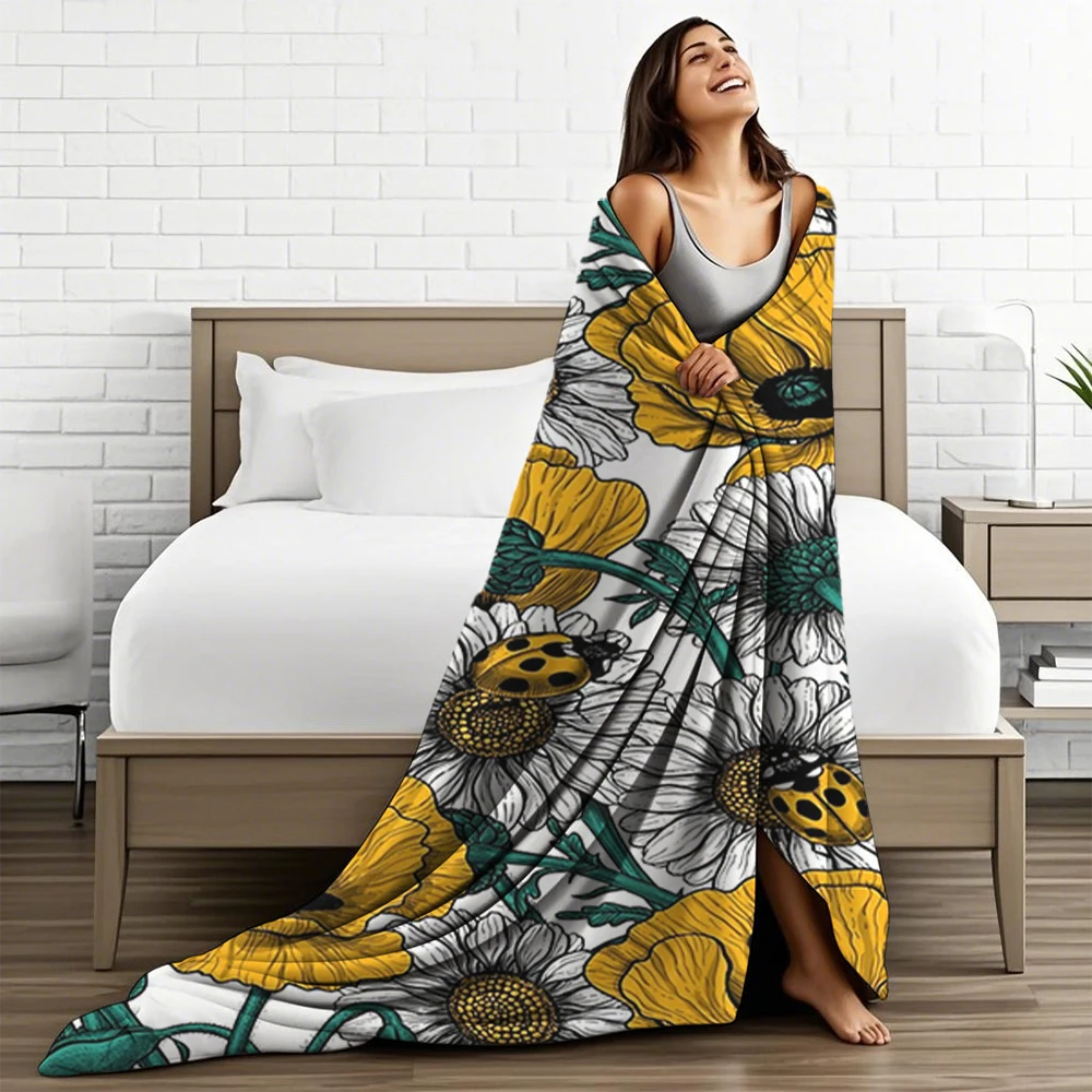 Winter/Summer Bohemian Flannel Blankets The Meadow In Yellow Throw Hospitality Bedding Moisture-Wicking Blanket For Students