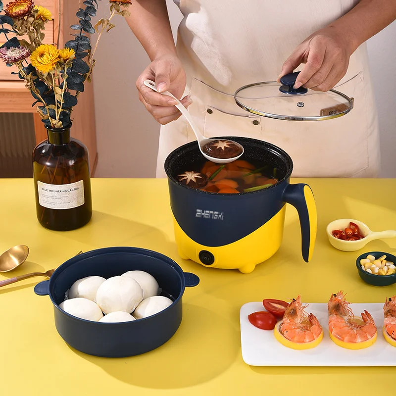 Electric Skillet Multifunctional Electric Hot Pot Cooking and Frying Non-stick Personal Food Soup Rice Noodle Egg 220V ZD07