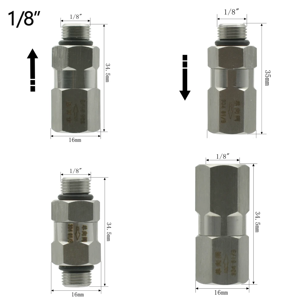 Válvula de retención única BSP de 1/8 "1/4" 1/2 "3/4" 1 "con rosca interna y rosca externa recta de acero inoxidable 304