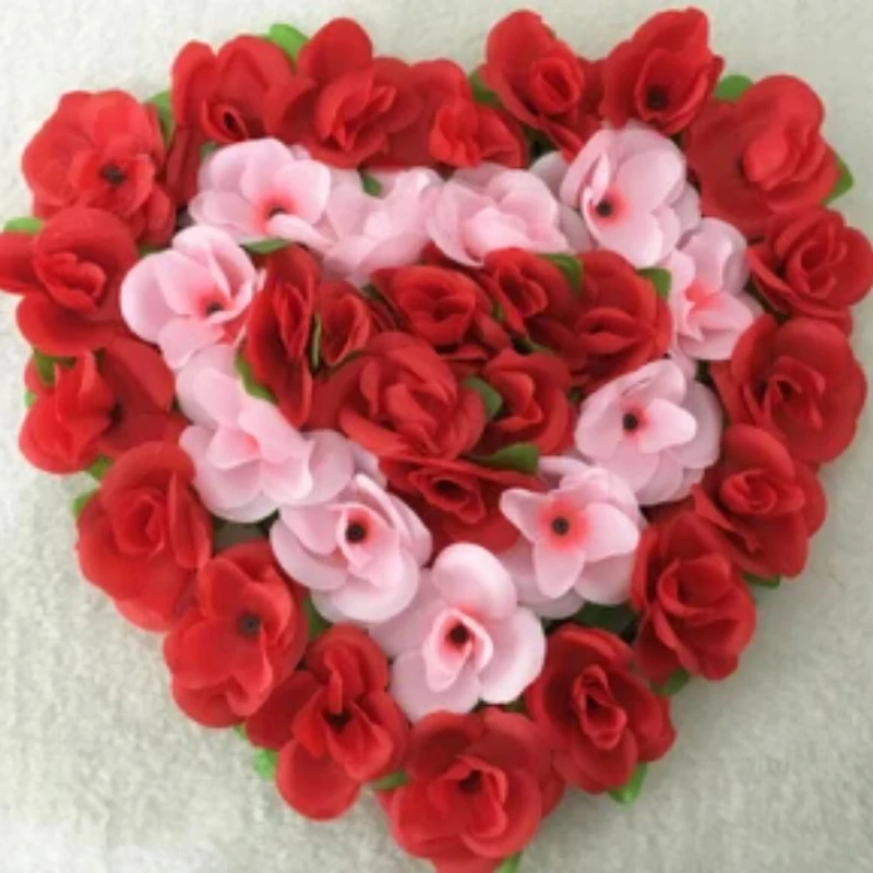 New Wedding Decoration 40X40cm Artificial Silk Rose Flower Door Wreaths Heart Shaped Wedding Door Decoration 21 Colors Wholesale