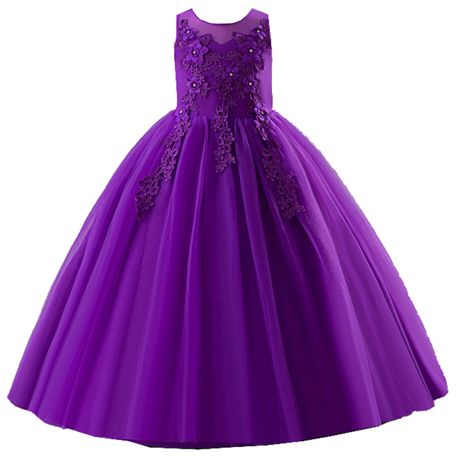 Impresionante vestido de encaje para niñas pequeñas y grandes, vestido de lujo para boda, dama de honor, fiesta de cumpleaños, vacaciones, desfile, graduación