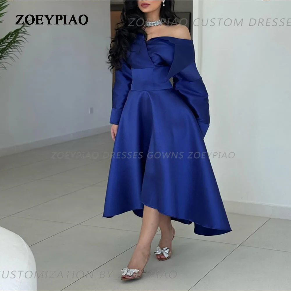 Vestido corto azul real para mujer, vestido de graduación, fiesta de noche, elegante, celebridad de lujo, sin tirantes, línea A, 2024