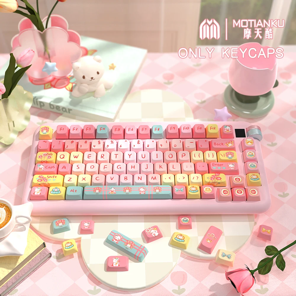 Imagem -02 - Keycaps do Tema Tulip Bear Perfil Mda Keycap Personalizado dos Desenhos Animados Teclado Mecânico com 7u e Iso Key Cap