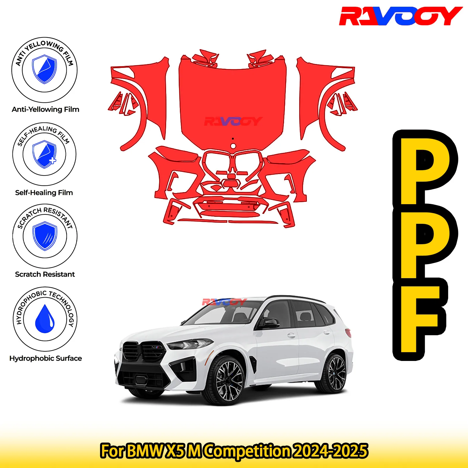 

Для BMW X5 M Competition 2024-2025 глянцевая матовая черная предварительно вырезанная передняя защитная пленка PPF Kit