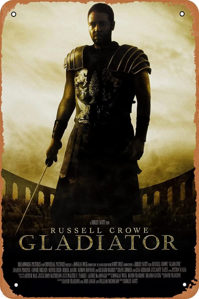 Cartel de película de gladiador, letrero de Metal Retro, letrero de estaño Vintage para cafetería, Bar, decoración de pared del hogar, 12.0 x 8.0 in