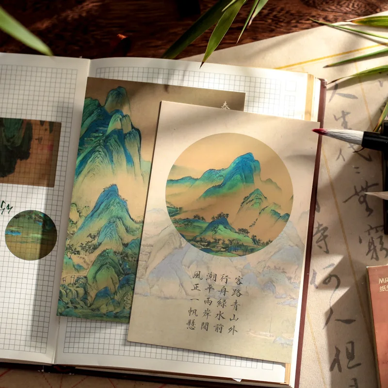 Postal de la serie de pinturas famosas antiguas chinas, pintura de paisaje DIY, tarjetas de mensajes de felicitación, papelería de regalo, 30 piezas por juego