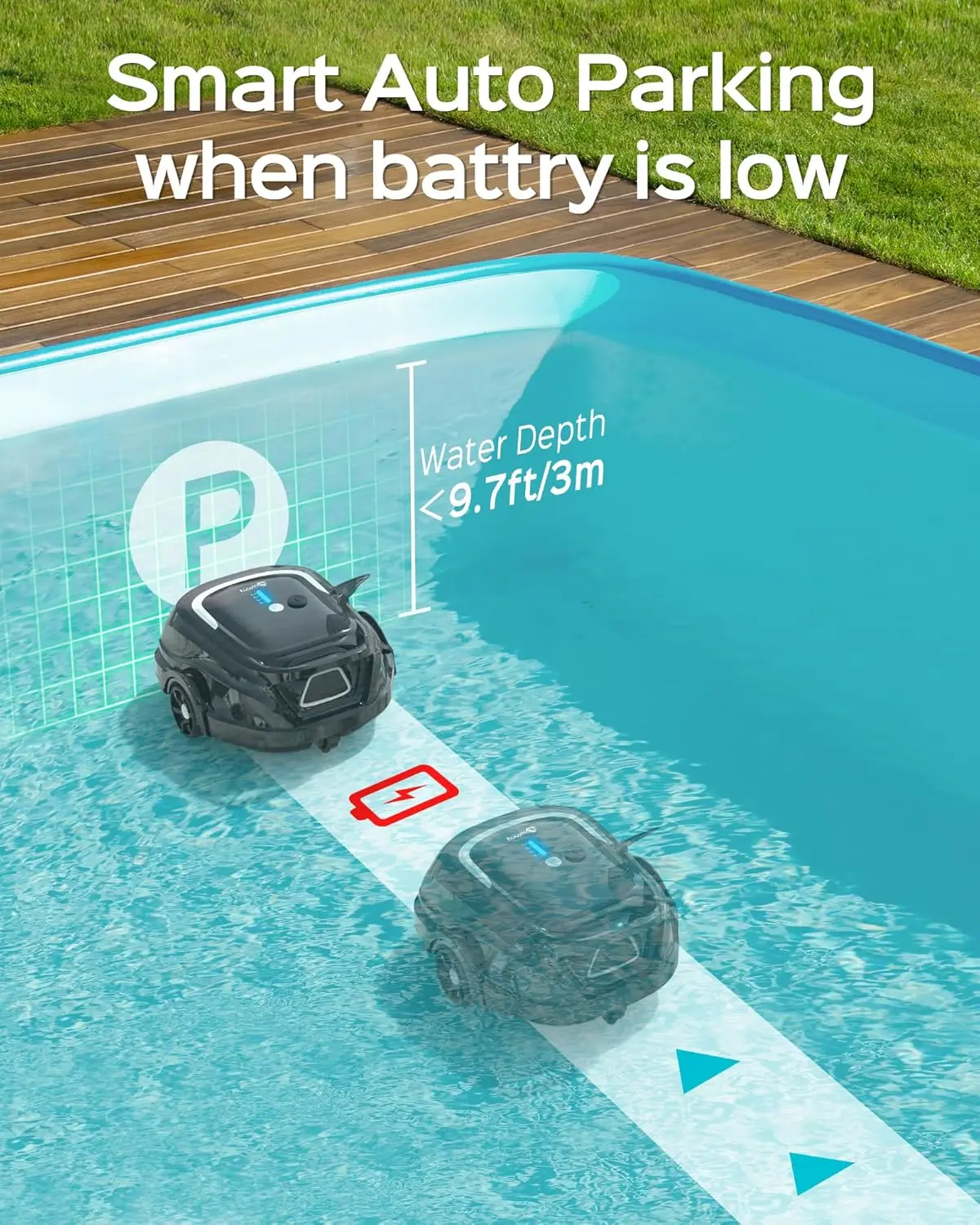 Cordless Robotic Pool Vacuum, Automatic Pool Vacuum 120mins Running Time,Powerful Suction & Dual Filters,