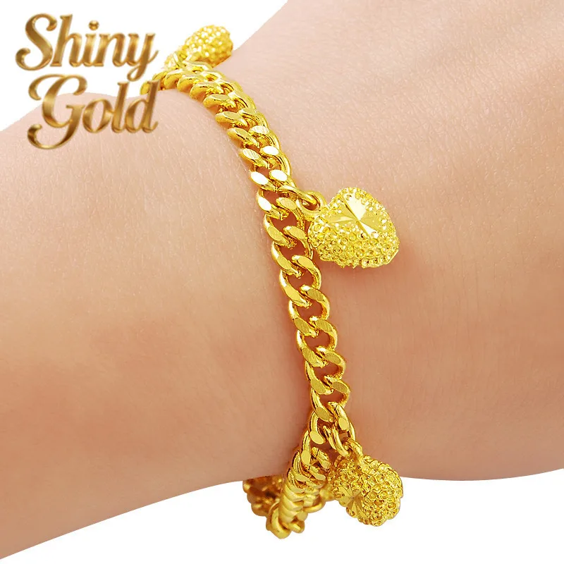 

Браслет ShinyGold с боковой цепочкой и подвеской в виде сердца Mizi, женский, из золота 24K AU999 - Классический браслет с сердцем, коллекционный и универсальный