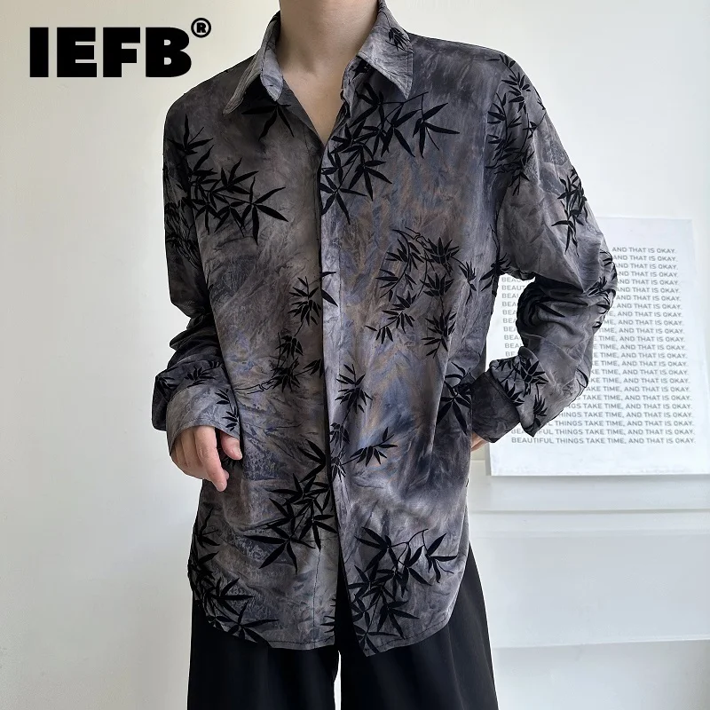 IEFB Flocked Jacquard Lapel Long Sleeve Men Shirt Autumn New Fashion Male Top Chinese Style Men Clothing Women Shirts 9C7145