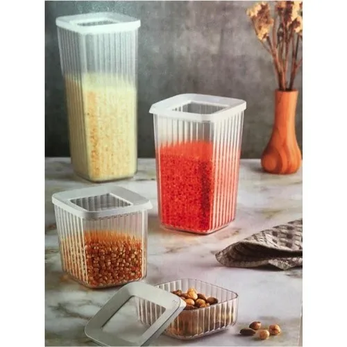 Vip John Square Striped Storage Container 4'lü Transparent 1700x1200x800x250 ml.