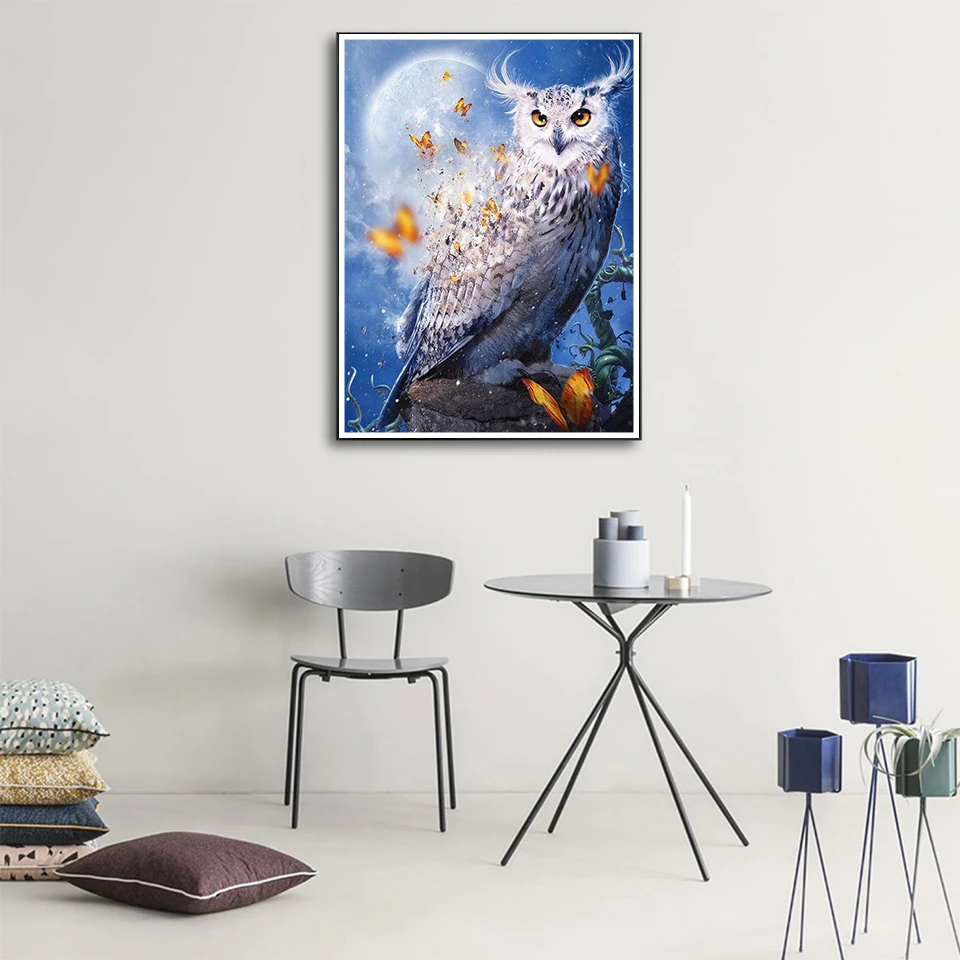 AB Drills Diamond Painting 5D Animal Cross Stitch Owl Mosaic Rhinestones Winter Beaded Embroidery Handicraft Wall Stickers Art