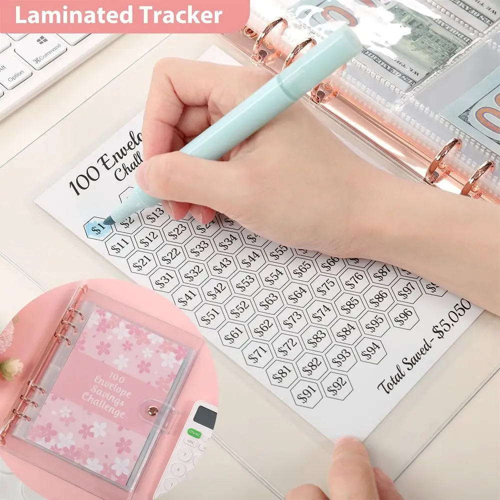 PVC 100 Envelopes Money Saving Challeng Save Money Reusable Mini Binder Savings Challenge Challenge Binder