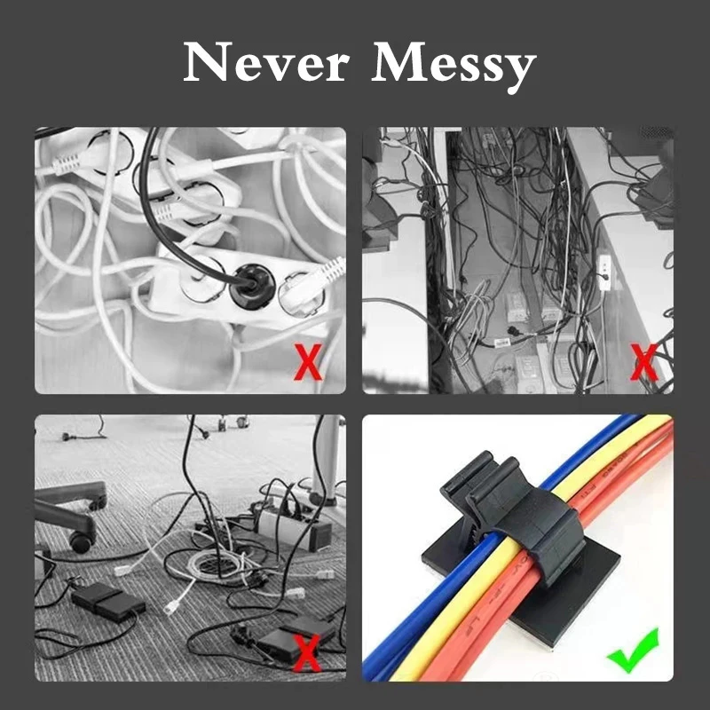 Adjustable Self Adhesive Cable Clips Cord Management Wire Holder Organizer Clamp Desk Tidy Cable Manager in Car Home Office Clip