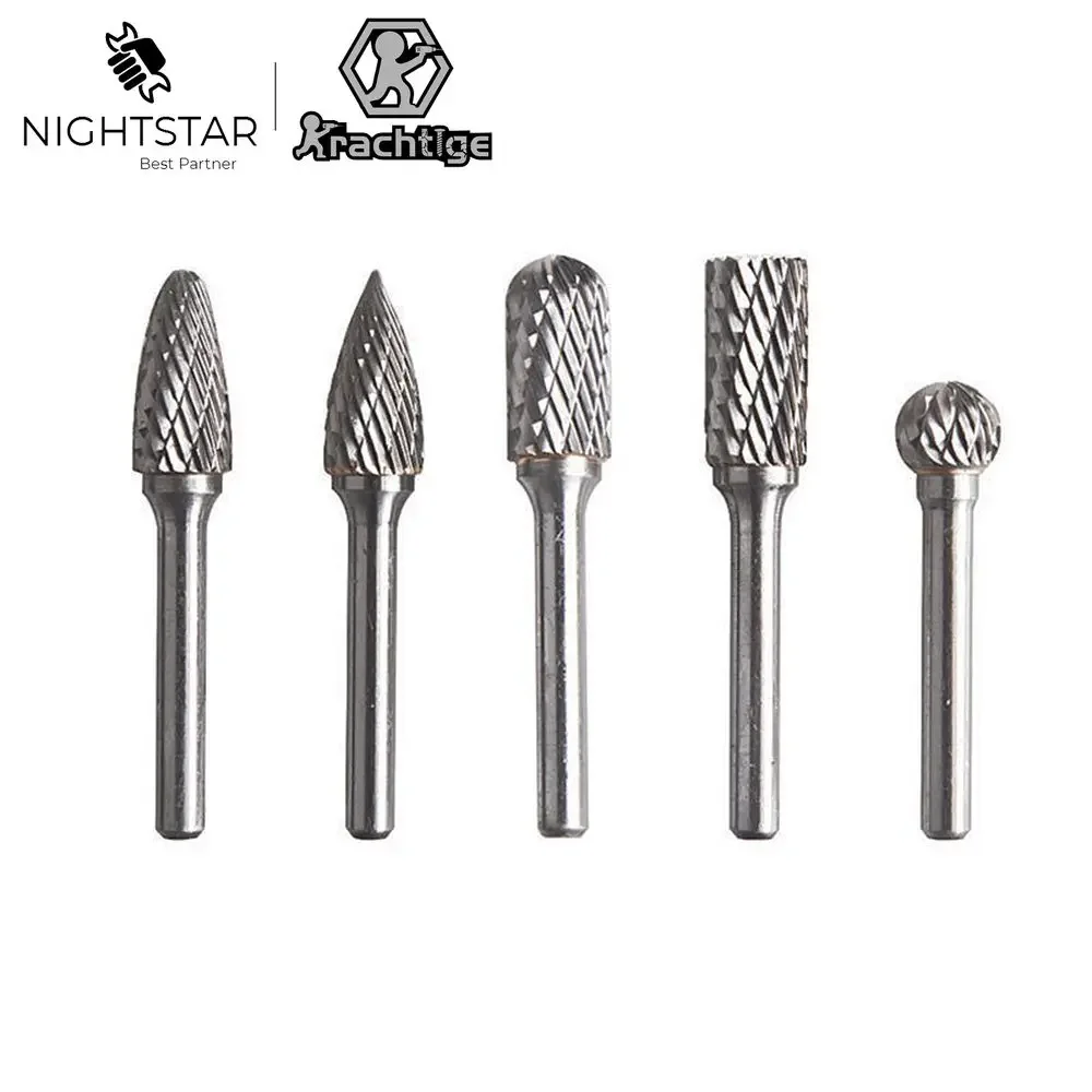 5Pcs / 6Pcs Tungsten Carbide Rotary Burr Cutter Set for Rotary Tools File Milling Cutter Engraving Bit for Woodworking Metal 6mm