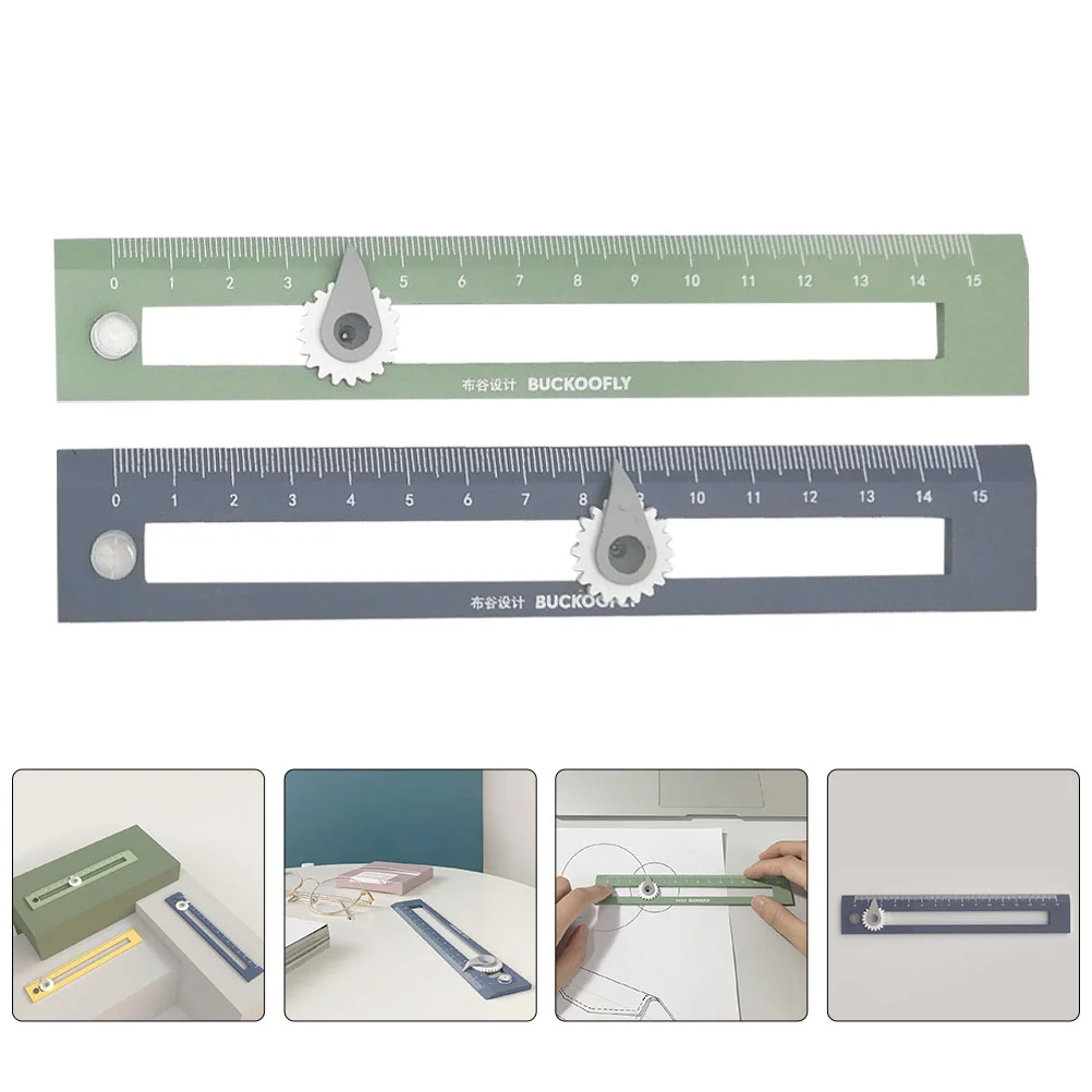2 Pcs Compass Ruler School Stationery Drawing Students Plastic Measuring Compasses Measurement Tool Office
