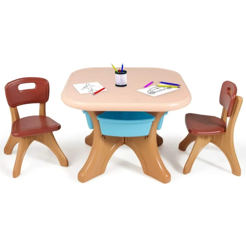 

Kids Table and Chair Set, Activity Table w/Detachable Toy Storage Bin & Chairs for Children Reading Art Craft,Lightweight Design