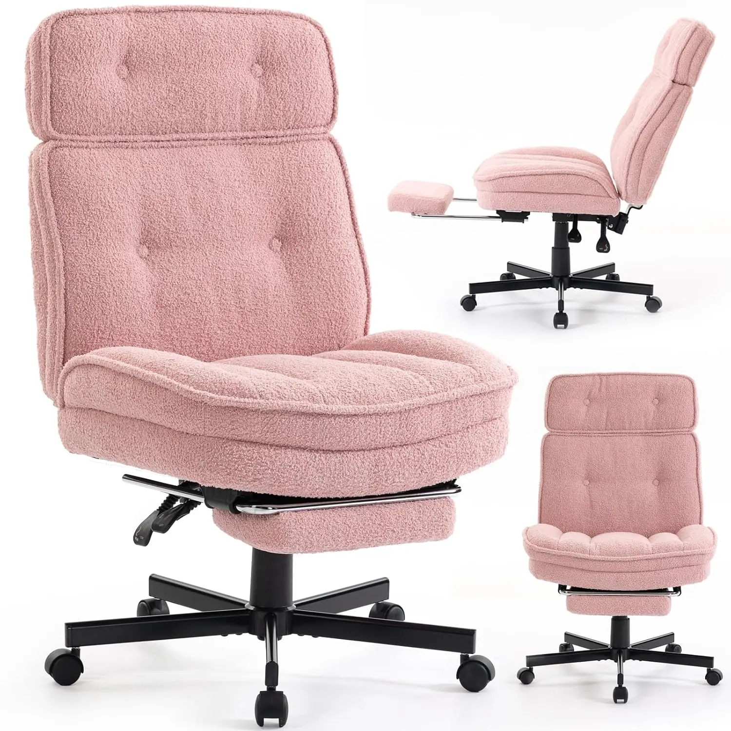 Criss Cross Chair Wheels Home Office Foot Rest Swivel Vanity Ergonomic Cross Legged High Back Wide Seat Pink, Customized