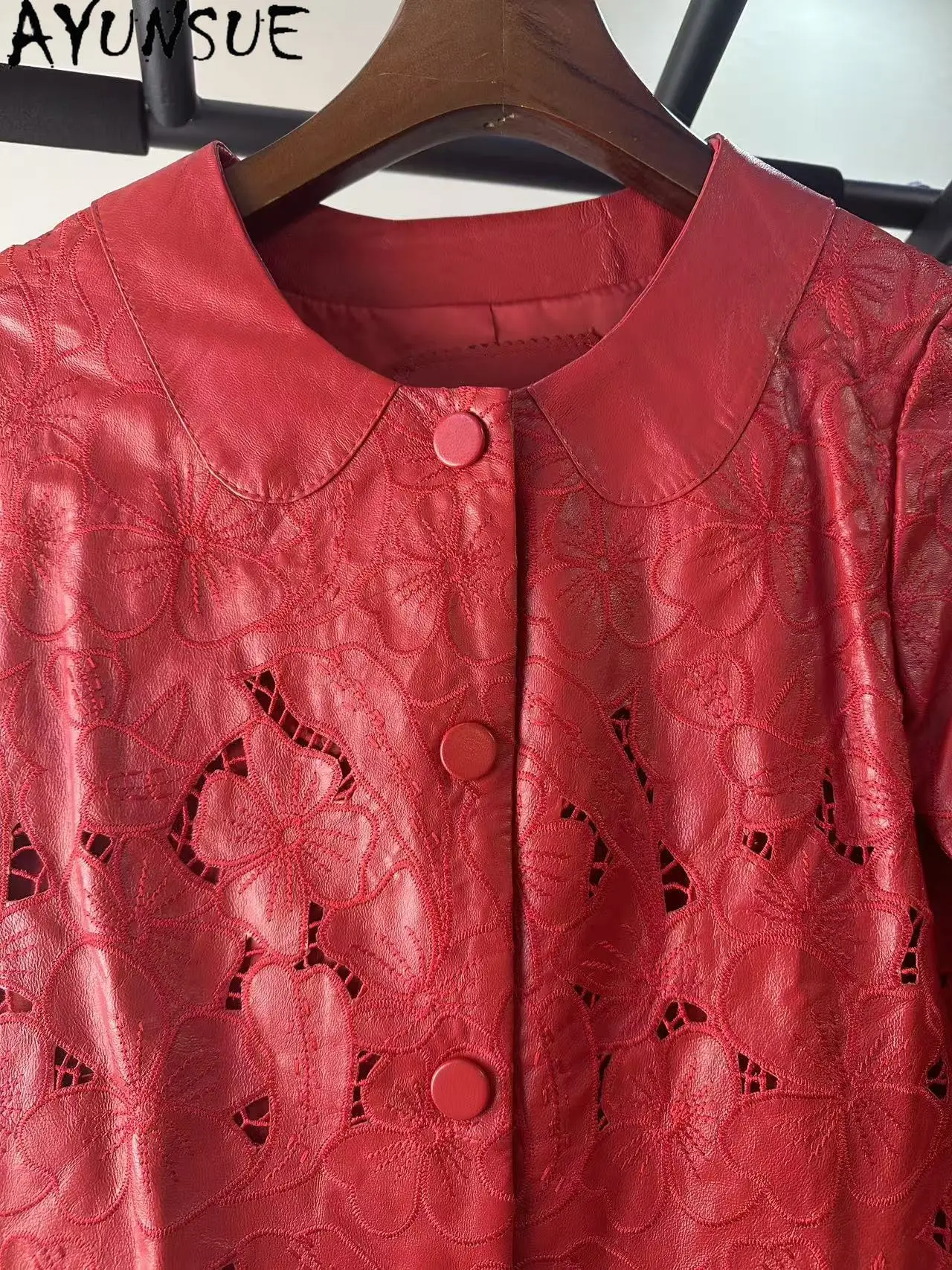 AYUNSUE Sheepskin Genuine Leather Jacket Women Spring Autumn Clothes Unique Coat Promotion Minor Flaws Non Refund Non Exchange