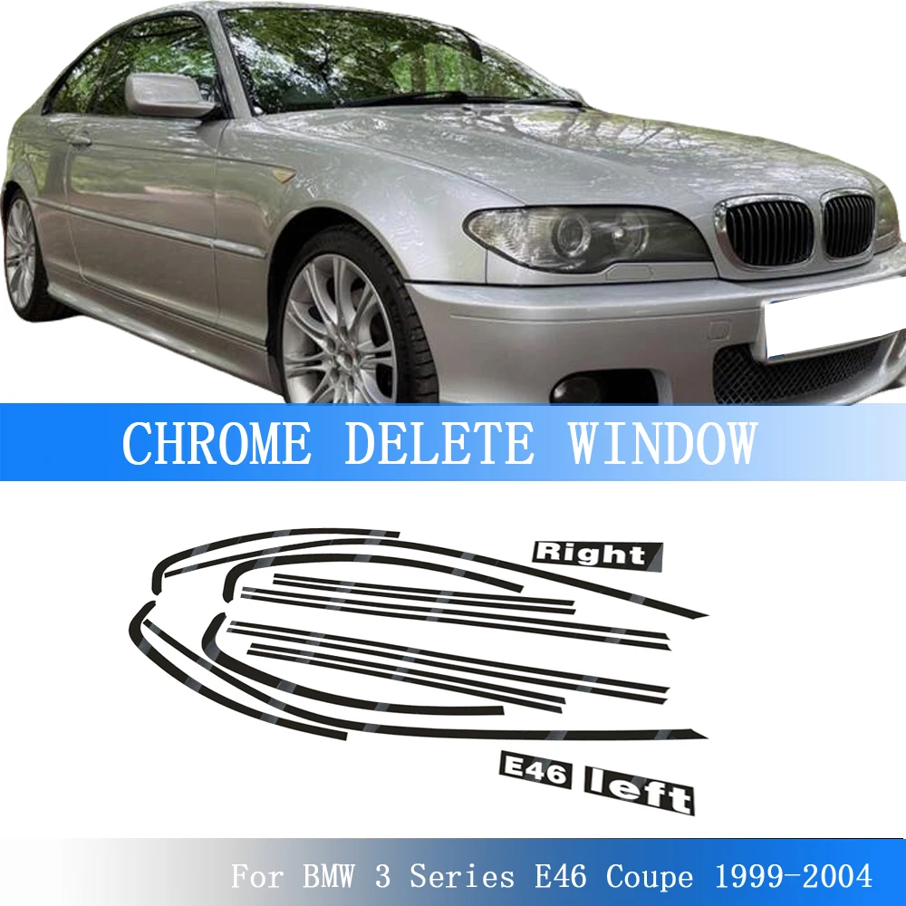 Glossy Black PVC Car Window Decorative Strip Sticker For BMW 3 Series E46 Coupe 1999-2004 Exterior Protection Accessory