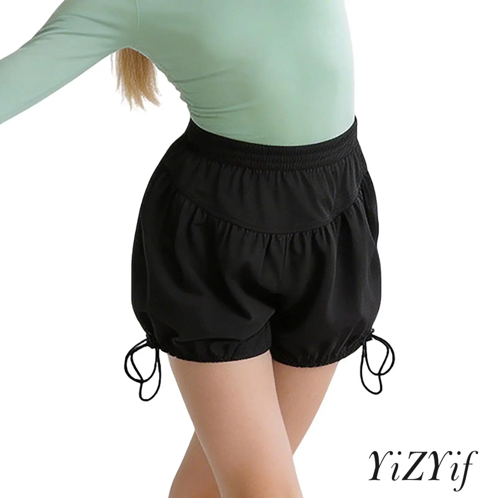 

Kids Girls Ballet Dance Shorts Elastic Waistband Drawstring Hem Shorts for Gymnastics Dance Warm-up Daily Practice Training