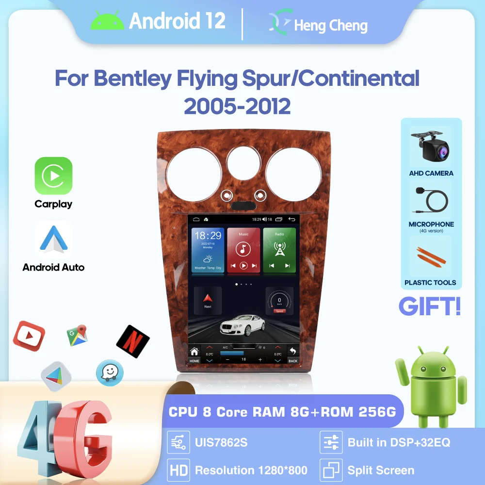 

12,1-дюймовый Android12 MediaCarPlayer для Bentley Flying Spur/Continental 2005-2012, GPS-навигация, 8 ядер, 8 + 256G, камера CarPlay 4G 360