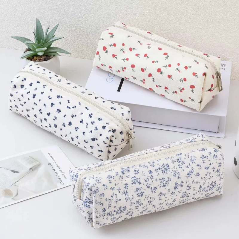 Kawaii Small Fresh Floral Pencil Case Large Capacity Storage Pen Pouch Pencil Bag Student Stationery Organizer School Supplies
