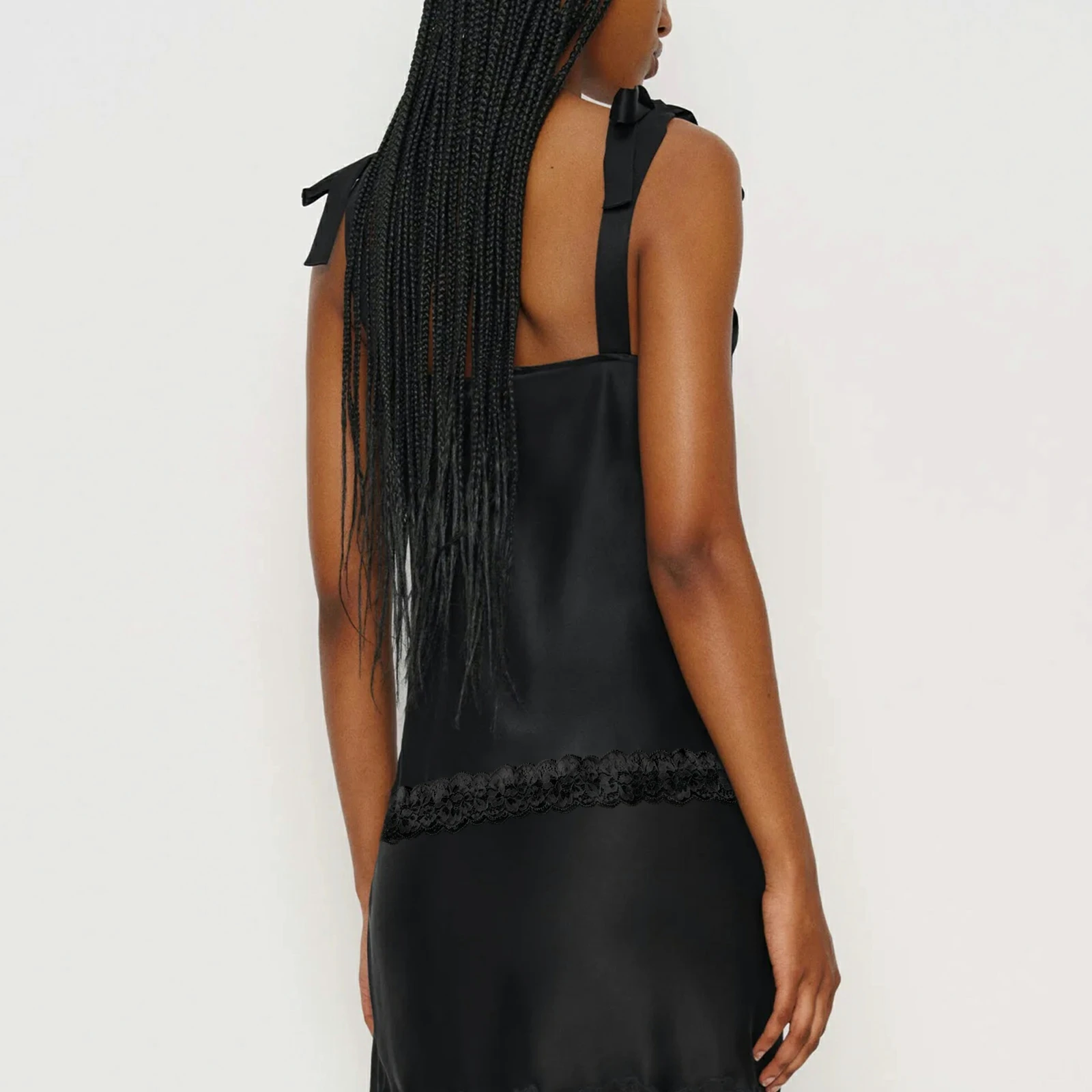 Chaleco elegante de seda satinada con encaje Floral y escote en V profundo para mujer, camisetas sin mangas sedosas con lazo en el hombro para verano