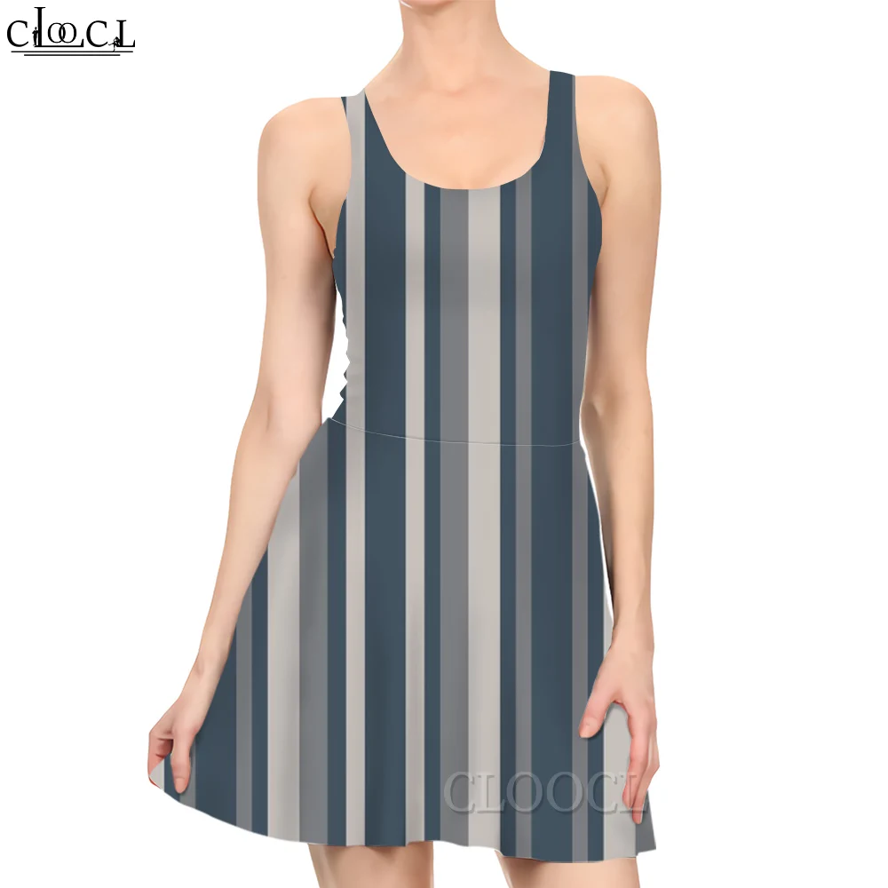 

CLOOCL Fashion Women Mini Dress Vertical Stripes Pattern 3D Printing for Summer Female Sleeveless Short Dresses Casual Style