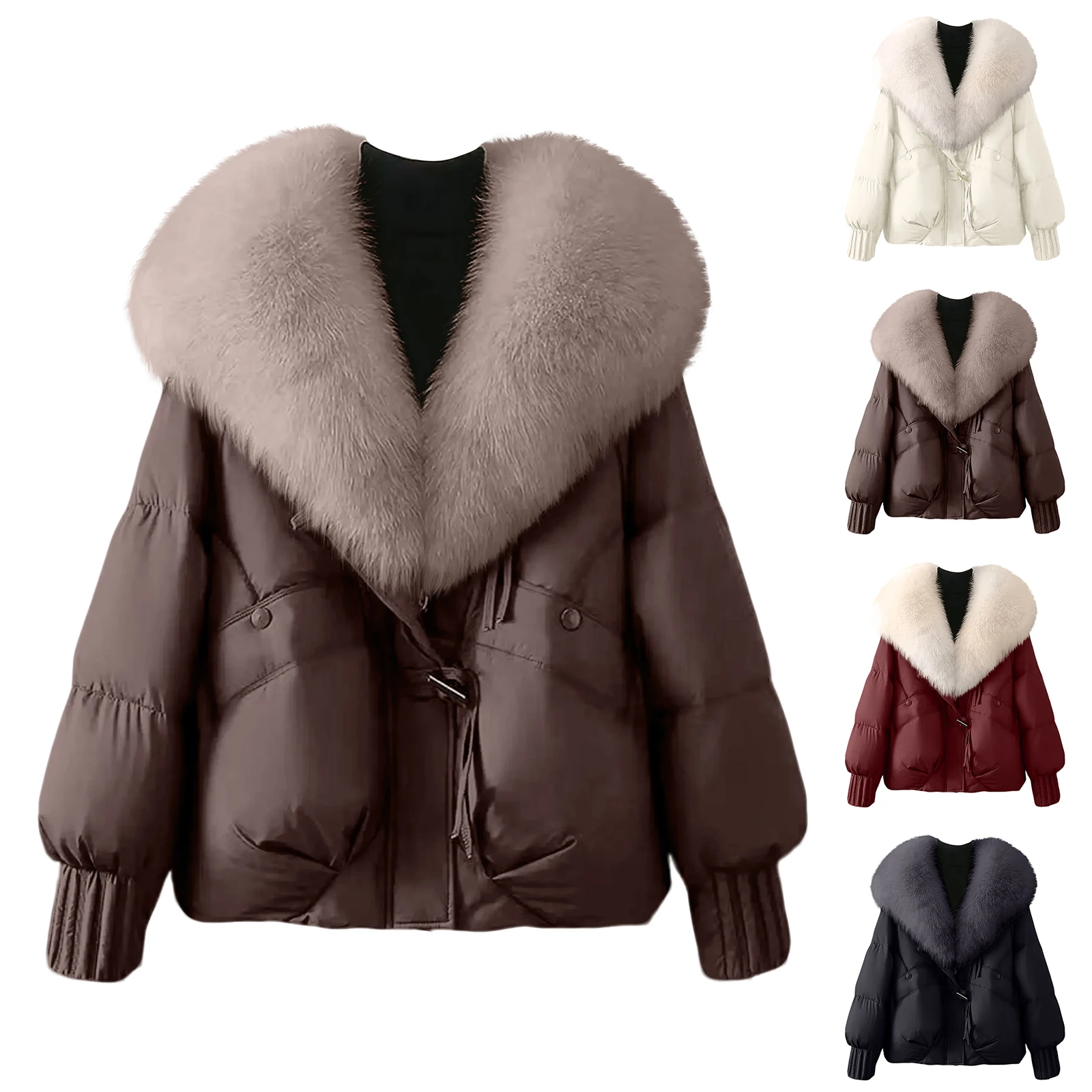 

Thick And Warm Woolen Collar Cotton Jacket Women'S Solid Color Fashionable Cotton Clothing Winter Outdoor Warm Cotton Jacket