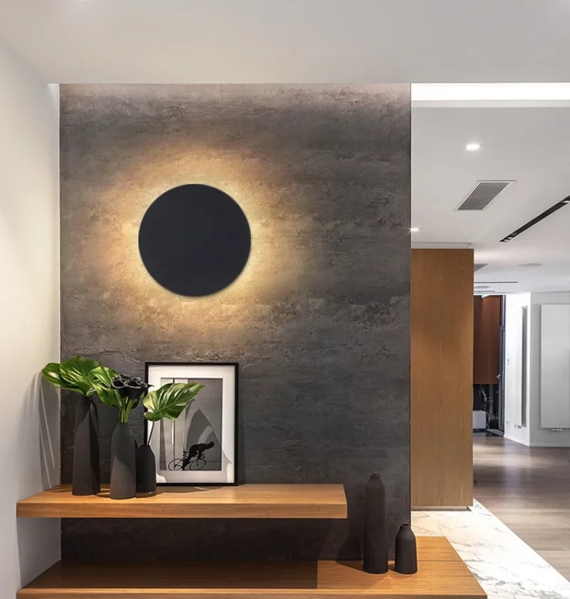 Modern Round Wall Lamp Bedroom Bedside Living Room Background Corridor Hallway Staircase Eclipse Light Led Sconce Lighting